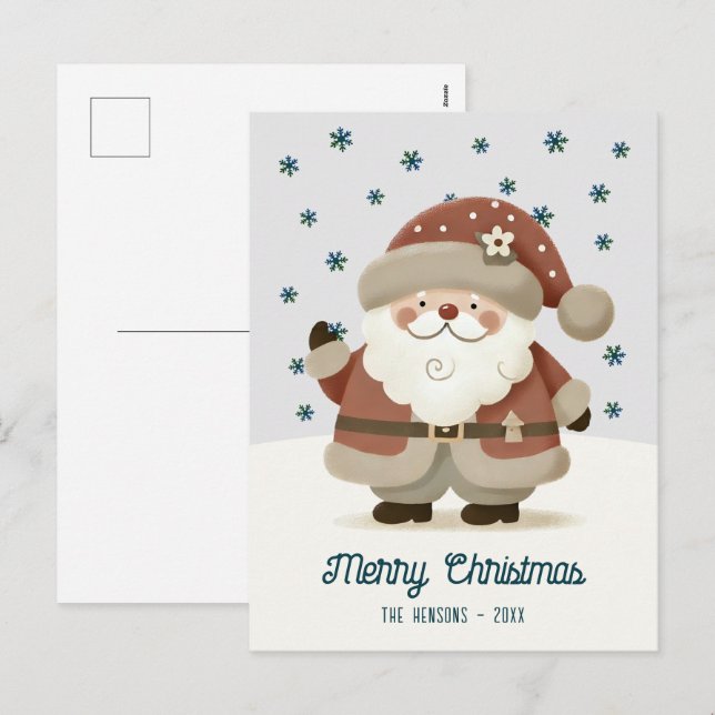 Söta jul tomte snöflingor teckning jul helg vykort (Fram/baksida)