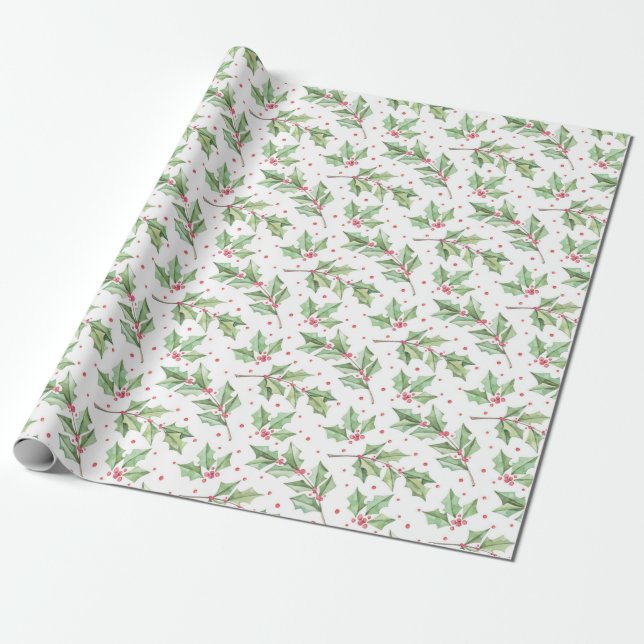 Söta jul vattenfärg botaniska järnek bär presentpapper (Utrullad)