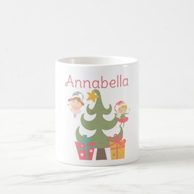 Söta julalfer med anpassat namn kaffemugg (Center)