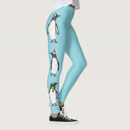 Söta julgentoo pingviner på blå bakgrund leggings