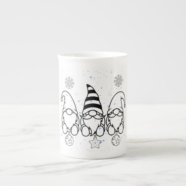 Söta julgnomar juldesign.  benporslin mugg (Framsidan)
