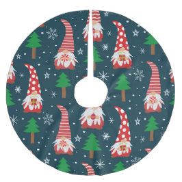Söta julgnomar med tall och snöflinga julgransmatta borstad polyester
