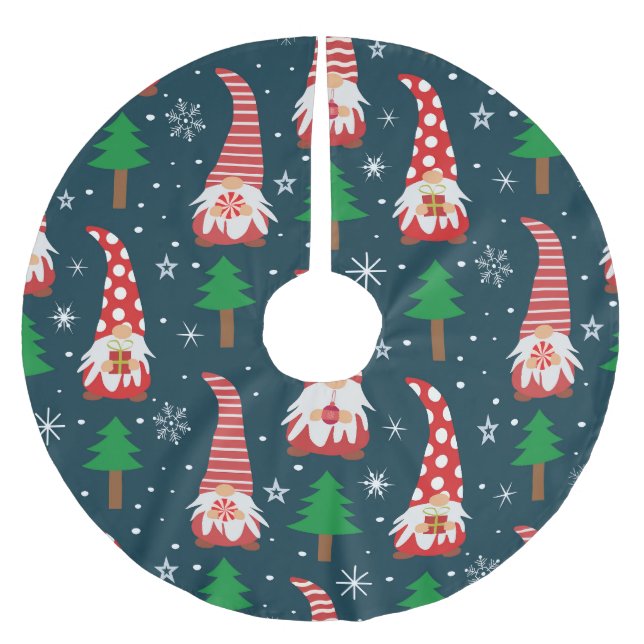 Söta julgnomar med tall och snöflinga julgransmatta borstad polyester (Framsidan)