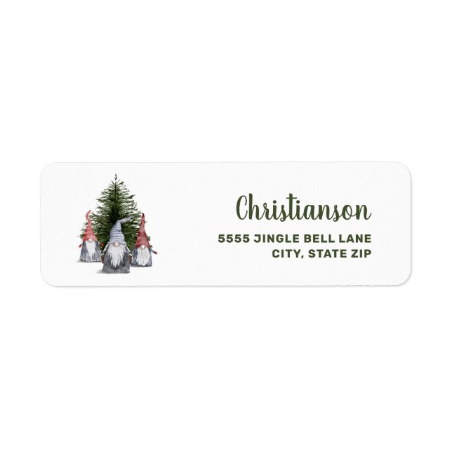 Söta julgnomar träd  returadress etikett (Framsidan)