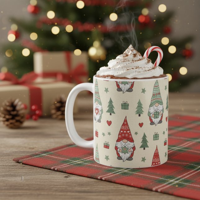 Söta julgnommar Högtidlig mugg – Mysigt mönster (Scandinavian gnomes Holiday Mug)