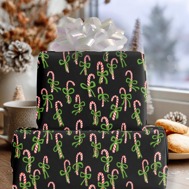 Söta julgodisrandar julfirande presentpapper (Cute Christmas Candy Canes Xmas Holiday Wrapping Paper Black
)