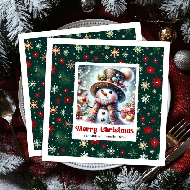 Söta julgran snömannen servetter Personliga barn (Cute Christmas Snowman Napkins Personalized Watercolor Party

)