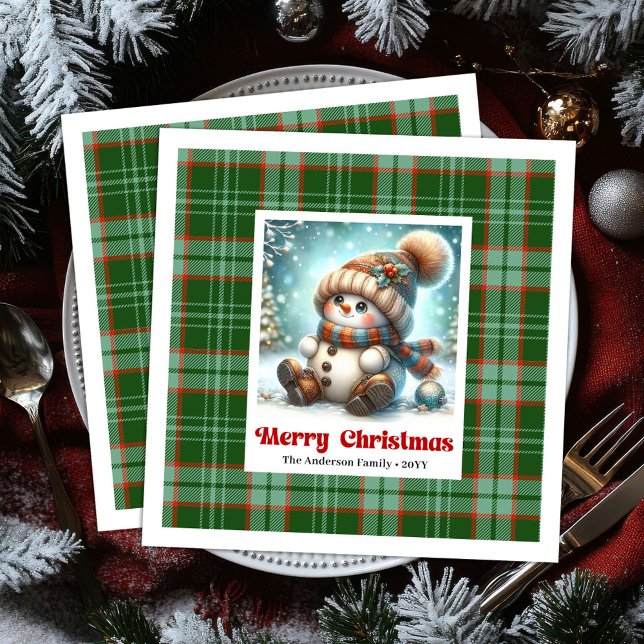 Söta julgran snömannen servetter redigerbara akvar (Cute Christmas Snowman Napkins Editable Watercolor Party

)