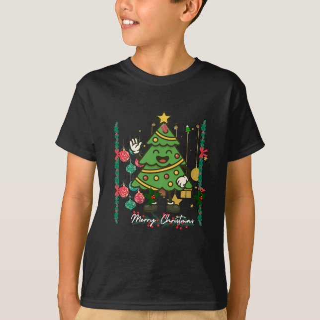 Söta julgran tecknad design T-shirts (Framsida)