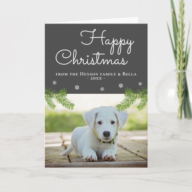 Söta julgranar snöflinga hund foto kort (Framsida)