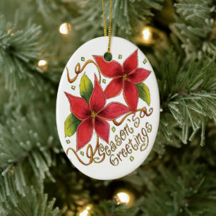 Söta julhälsningar med julstjärnor julgransprydnad keramik