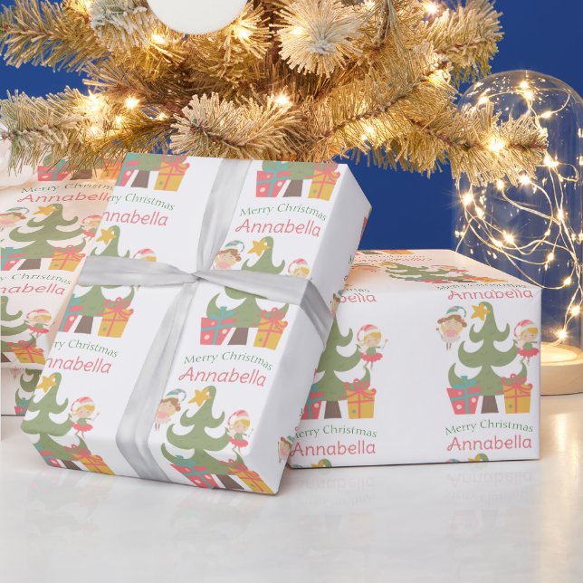 Söta julhäxor med eget namn presentpapper (Helgdagar)