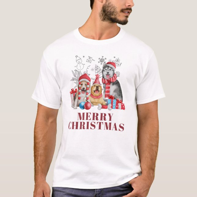 🐶 Söta julhundar med presenter – Festlig glad  T Shirt (Framsida)