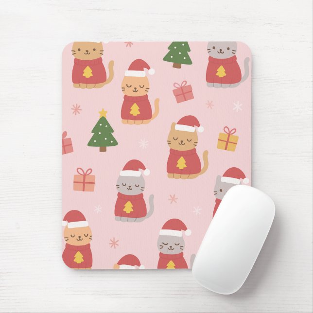 Söta julkattemönster – Rosa högtidlig design Musmatta (Med mus)