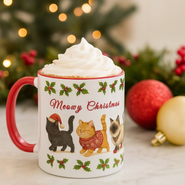 Söta julkatten firande mugg (Cozy Christmas cocoa: A delightful mug, ideal for cat enthusiasts.)