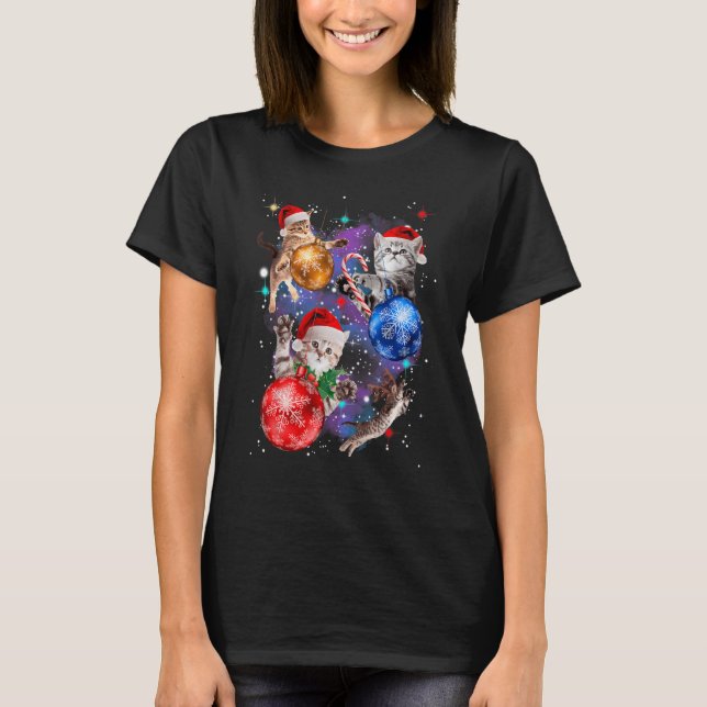 Söta julkatten i rymden prydnader t shirt (Framsida)