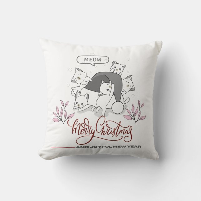 Söta julkatten “Mjau” Holiday Design Kudde (Framsida)