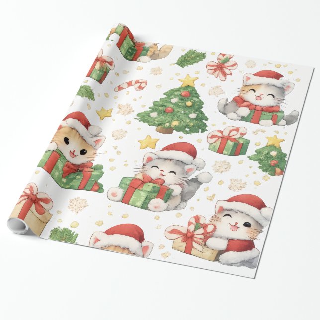 Söta julkatten presentpapper (Utrullad)