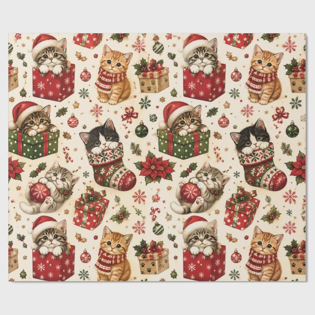 Söta julkatter & höglidsmönster presentpapper (Platt)