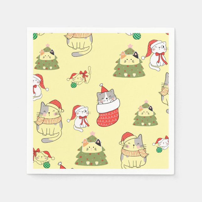 Söta julkatter Mönster – Festiv Holiday Desi Pappersservett (Framsidan)