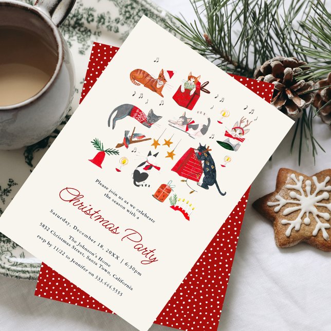 Söta julkatts julfest  inbjudningar (Cute Cat Kitten Christmas Holiday Party Invitation)