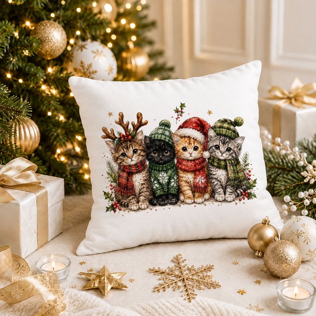 Söta julkatts kudde (Cute Christmas cats throw pillow)