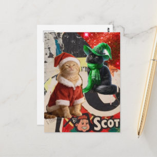 Söta julkattsmixmediekollage vykort