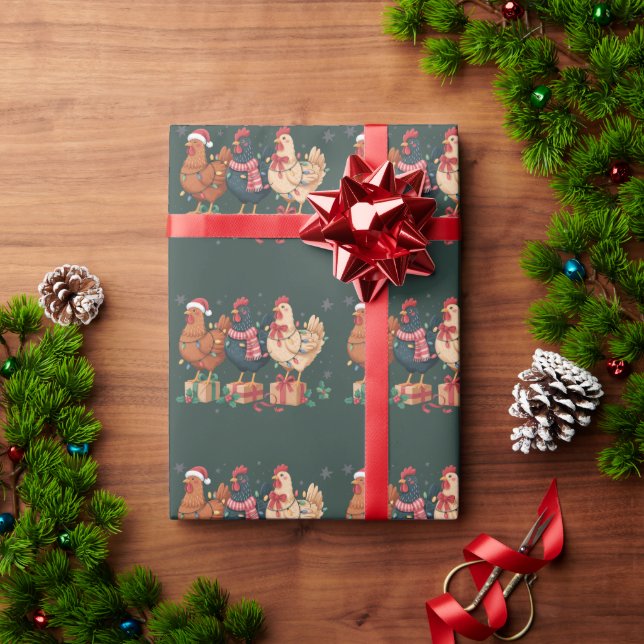 Söta julkycklingar Rolig högtidlig bondgård Presentpapper (Julgåva)