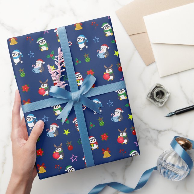 Söta julpingviner inslagspapper presentpapper (Gifting)