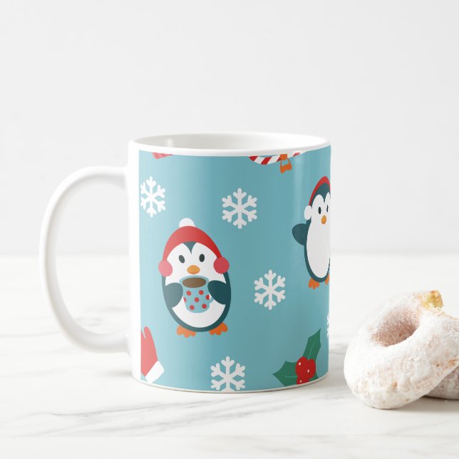 Söta julpingviner mönster kaffemugg (Med munk)