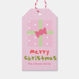 Söta julpresentkort i rosa för familjen presentetikett