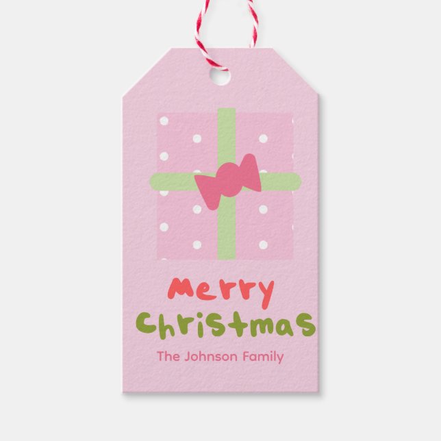 Söta julpresentkort i rosa för familjen presentetikett (Framsidan)