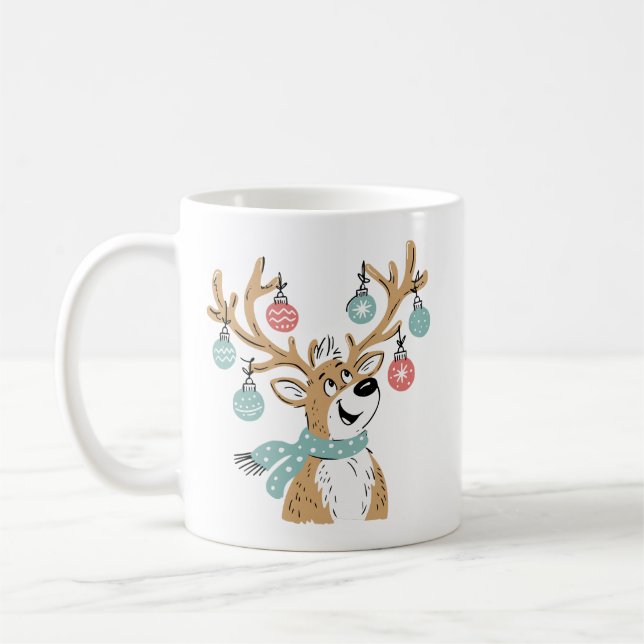 Söta julrenar horn prydnader  kaffemugg (Vänster)