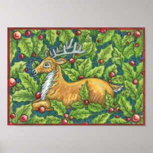 Söta julrenar i skog med järnek poster