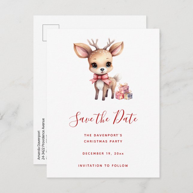 Söta julrenar med högtidspresenter meddelande vykort (Fram/baksida)