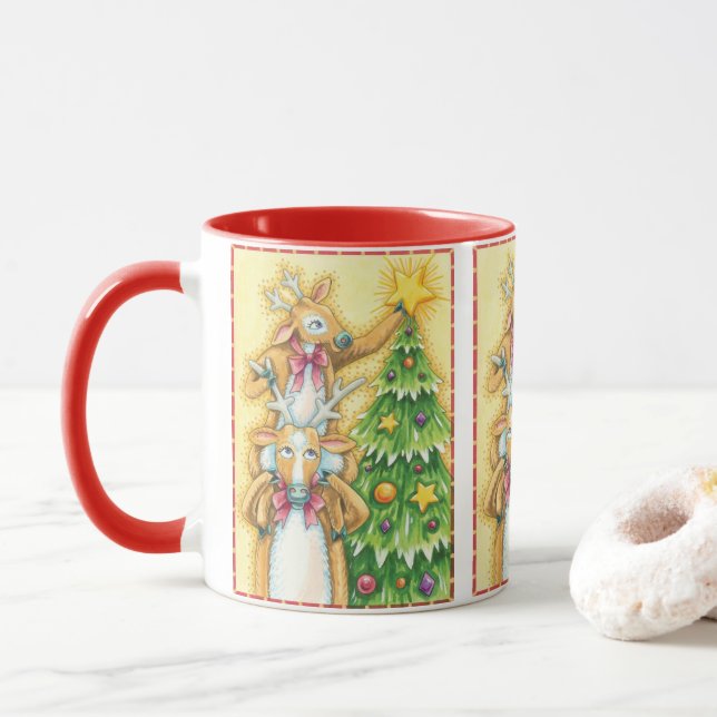 Söta julrenar med julgranstjärna mugg (Med munk)