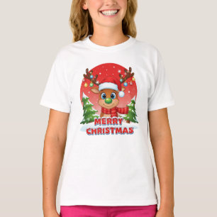 Söta julrenar med jultomte hatt prydnader t shirt