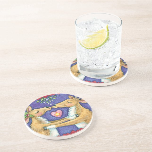 Söta julrenar, romantisk kyss med mistel underlägg sandsten (Sidan)