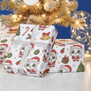 Söta jultomtekatter och juldekorationer presentpapper