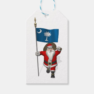 Söta Jultomten med Flagga av South Carolina Presentetikett
