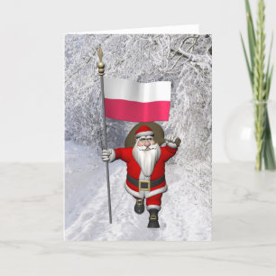 Söta Jultomten med Flagga i Polen Helgkort