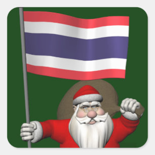 Söta Jultomten med Flagga Thailand Fyrkantigt Klistermärke