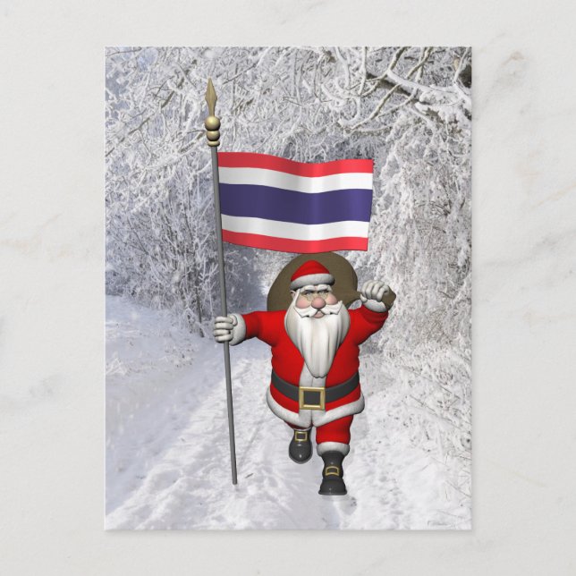 Söta Jultomten med Flagga Thailand Helg Vykort (Framsida)