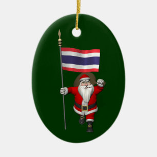 Söta Jultomten med Flagga Thailand Julgransprydnad Keramik