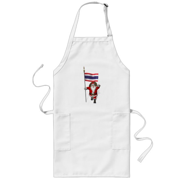 Söta Jultomten med Flagga Thailand Långt Förkläde (Framsidan)