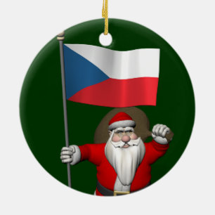 Söta Jultomten med Flagga Tjeckien Julgransprydnad Keramik