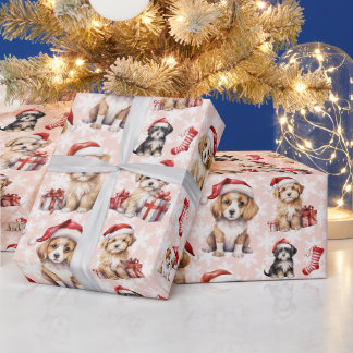 Söta julvalpar och julstrumpor  presentpapper