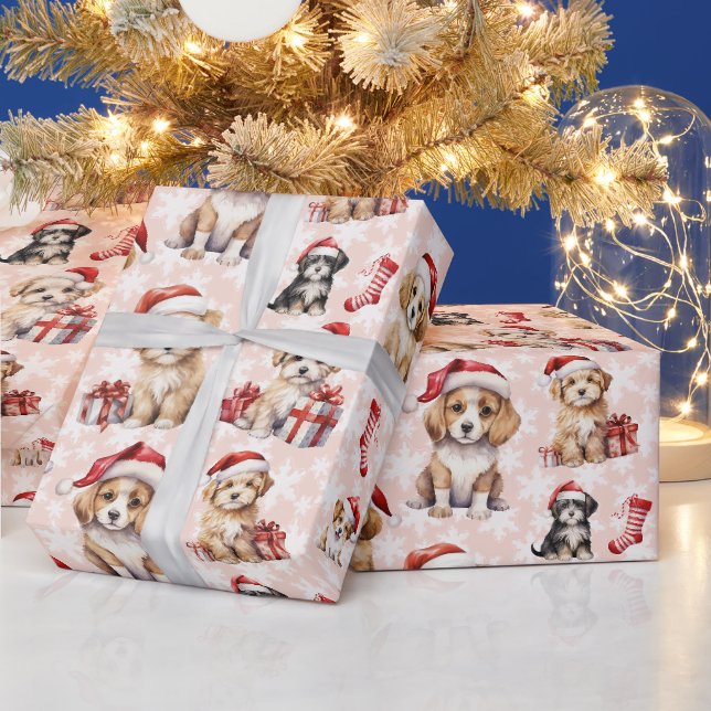 Söta julvalpar och julstrumpor  presentpapper (Helgdagar)