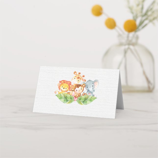 Söta jungle Animals Baby Shower Placecard Placeringskort (Framsida)