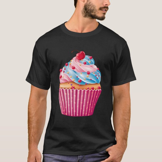 Söta K Cupcake Strössel Mönster Efterrätt Mat T Shirt (Framsida)
